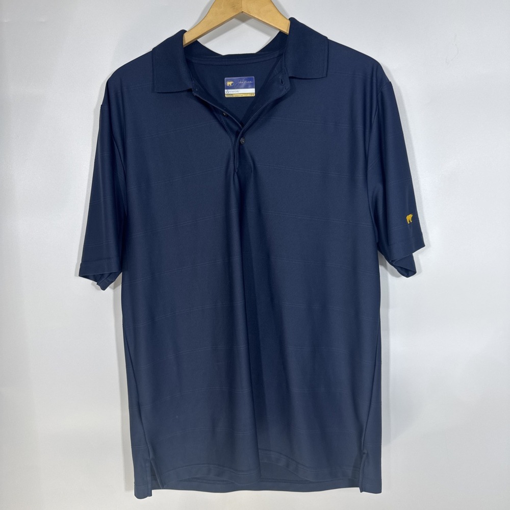Jack Nicklaus Polo Golf Shirt Stay Dri‎ Men's Size L Navy Blue Yellow Logo